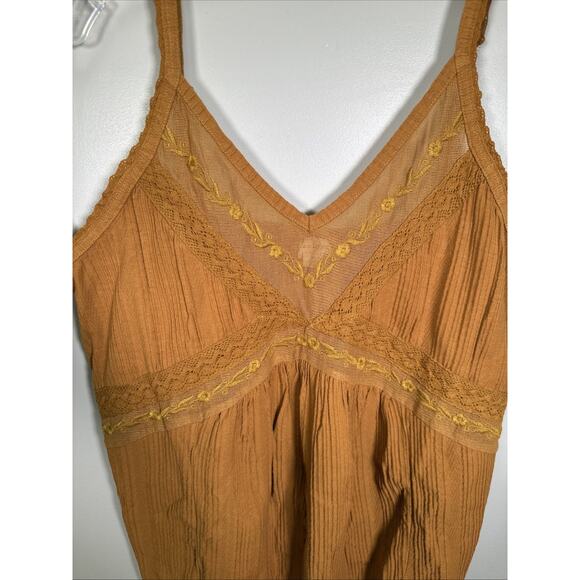 Sundance Tank Top Womens M Yellow Gold Lace Embroidered Adjustable Babydoll Boho - Picture 3 of 7